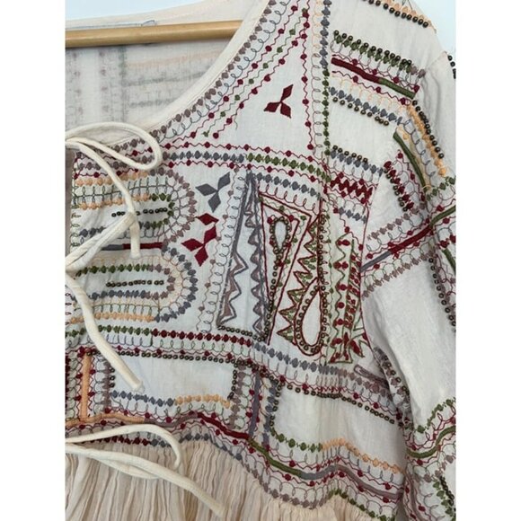Rancho Estancia Women's Tie-Front Cardigan Blouse Embroidered Beaded Gauzy Sze L - Picture 4 of 12
